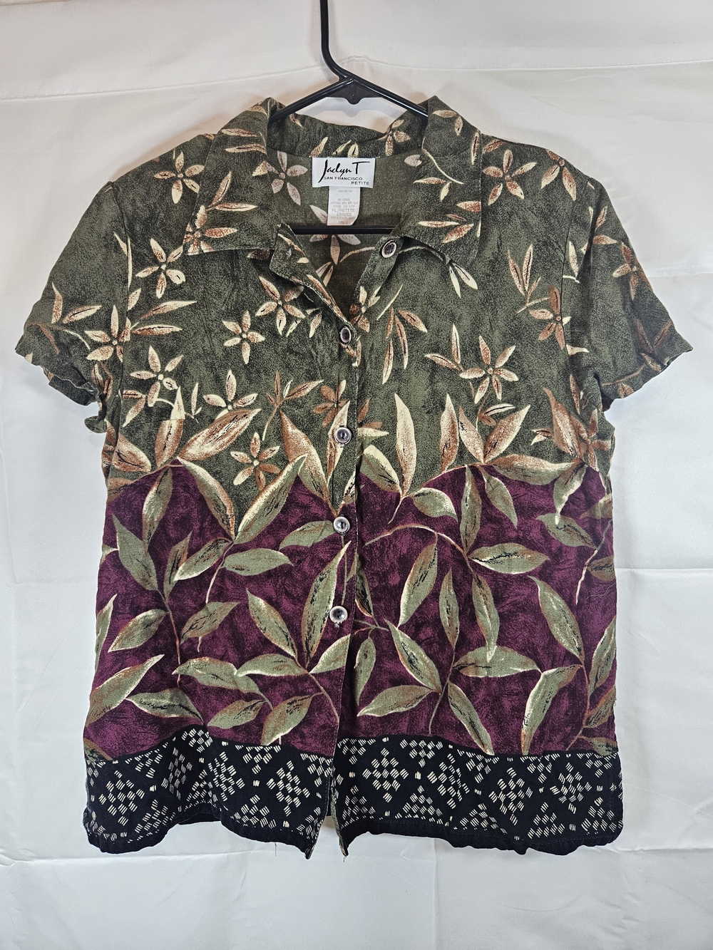 Floral Short-Sleeve Button Front Shirt Shoulder Pads 80s/90s Vacation Resortwear